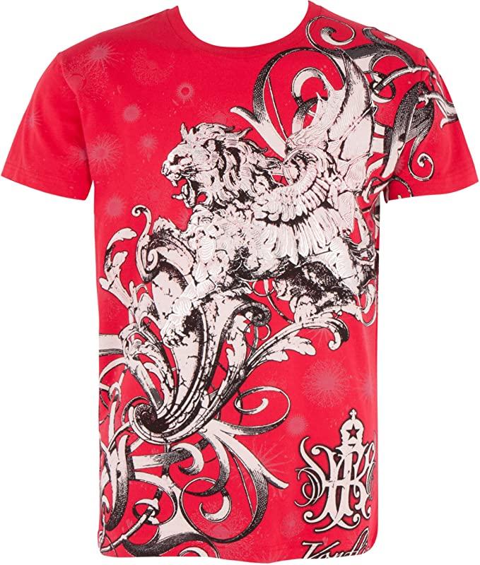 Sakkas Lion and Vines Metallic Silver Embossed Cotton Mens Fashion T-Shirt - Concordia Style Boutique
