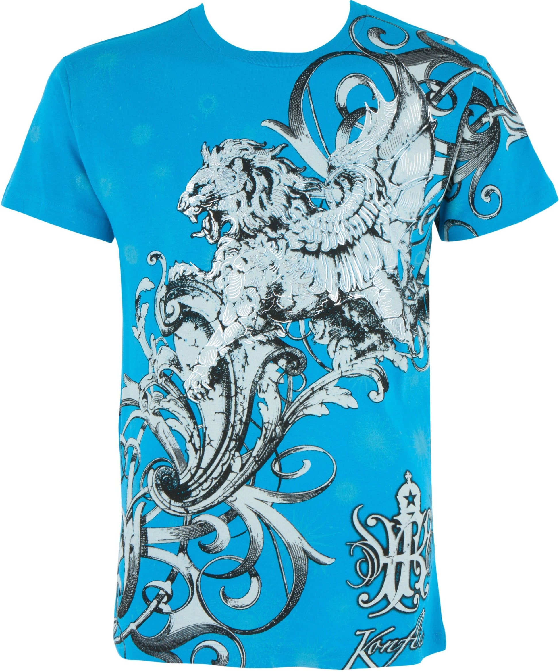 Sakkas Lion and Vines Metallic Silver Embossed Cotton Mens Fashion T-Shirt - Concordia Style Boutique