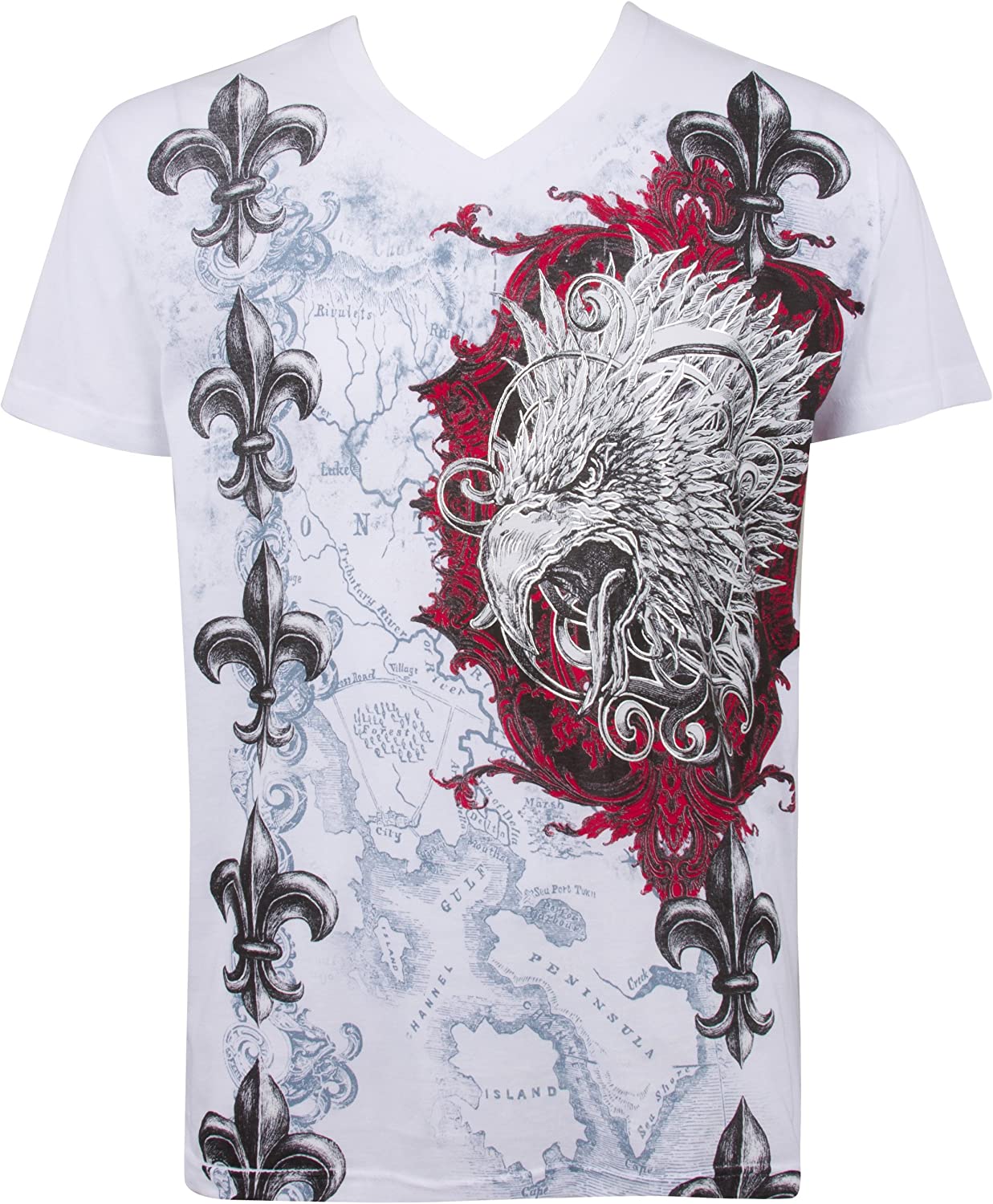 Sakkas Men's Silver Embossed Eagle Head V-Neck T-Shirt: A Fashionable Short Sleeve Cotton Tee - Concordia Style Boutique