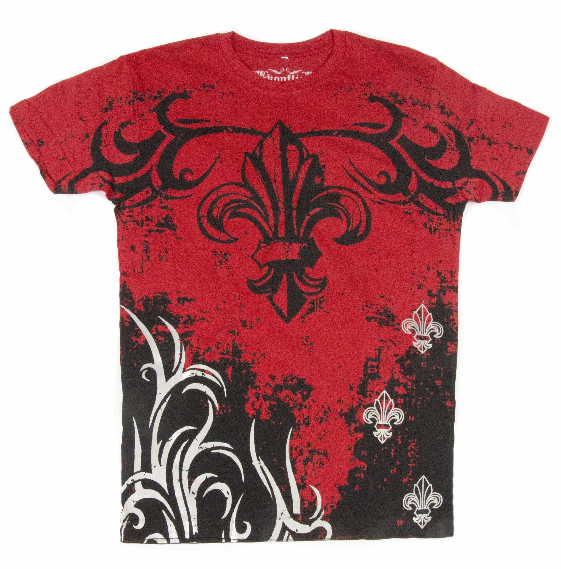 Sakkas Fleur de Lis Tree Branches Metallic Silver Embossed Cotton Mens T-Shirt - Concordia Style Boutique