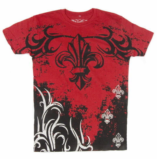 Sakkas Fleur de Lis Tree Branches Metallic Silver Embossed Cotton Mens T-Shirt - Concordia Style Boutique