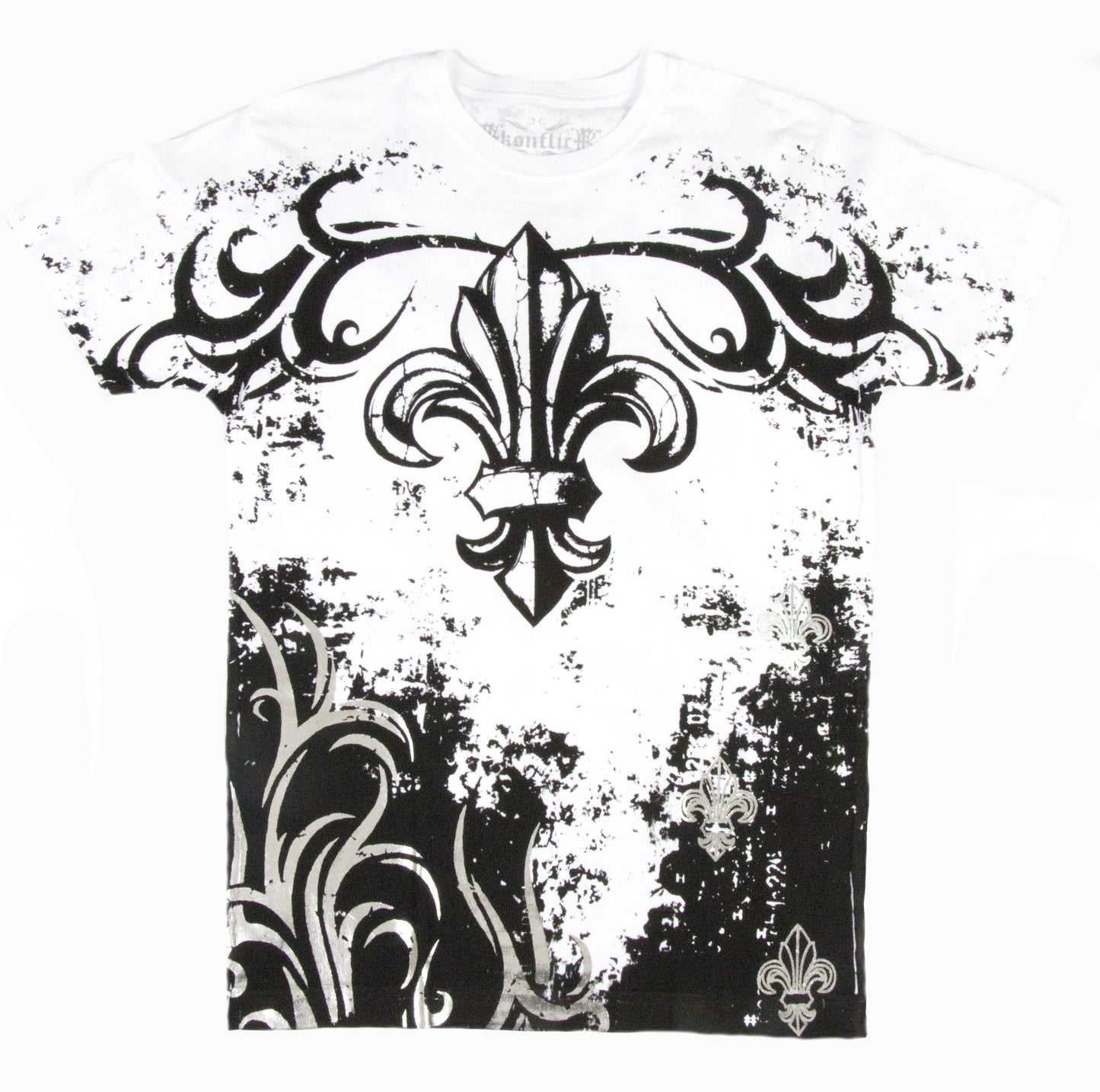 Sakkas Fleur de Lis Tree Branches Metallic Silver Embossed Cotton Mens T-Shirt - Concordia Style Boutique