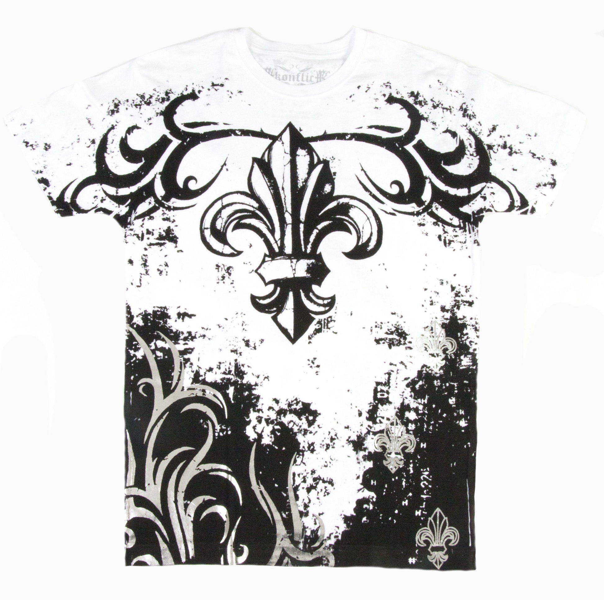 Sakkas Fleur de Lis Tree Branches Metallic Silver Embossed Cotton Mens T-Shirt - Concordia Style Boutique