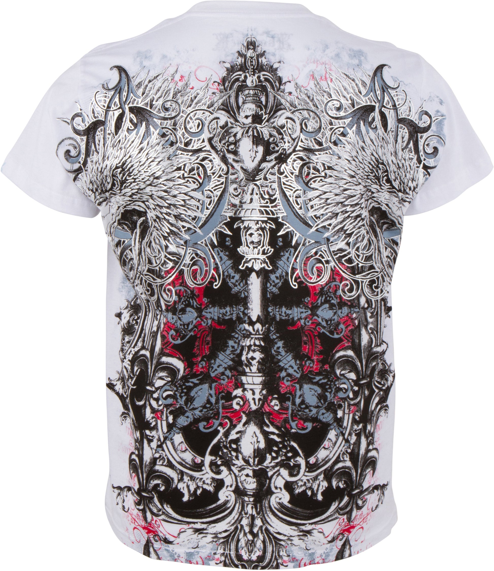 Sakkas Eagle Head and Fleur de Lis Metallic Silver Embossed Cotton Mens T-Shirt - Concordia Style Boutique