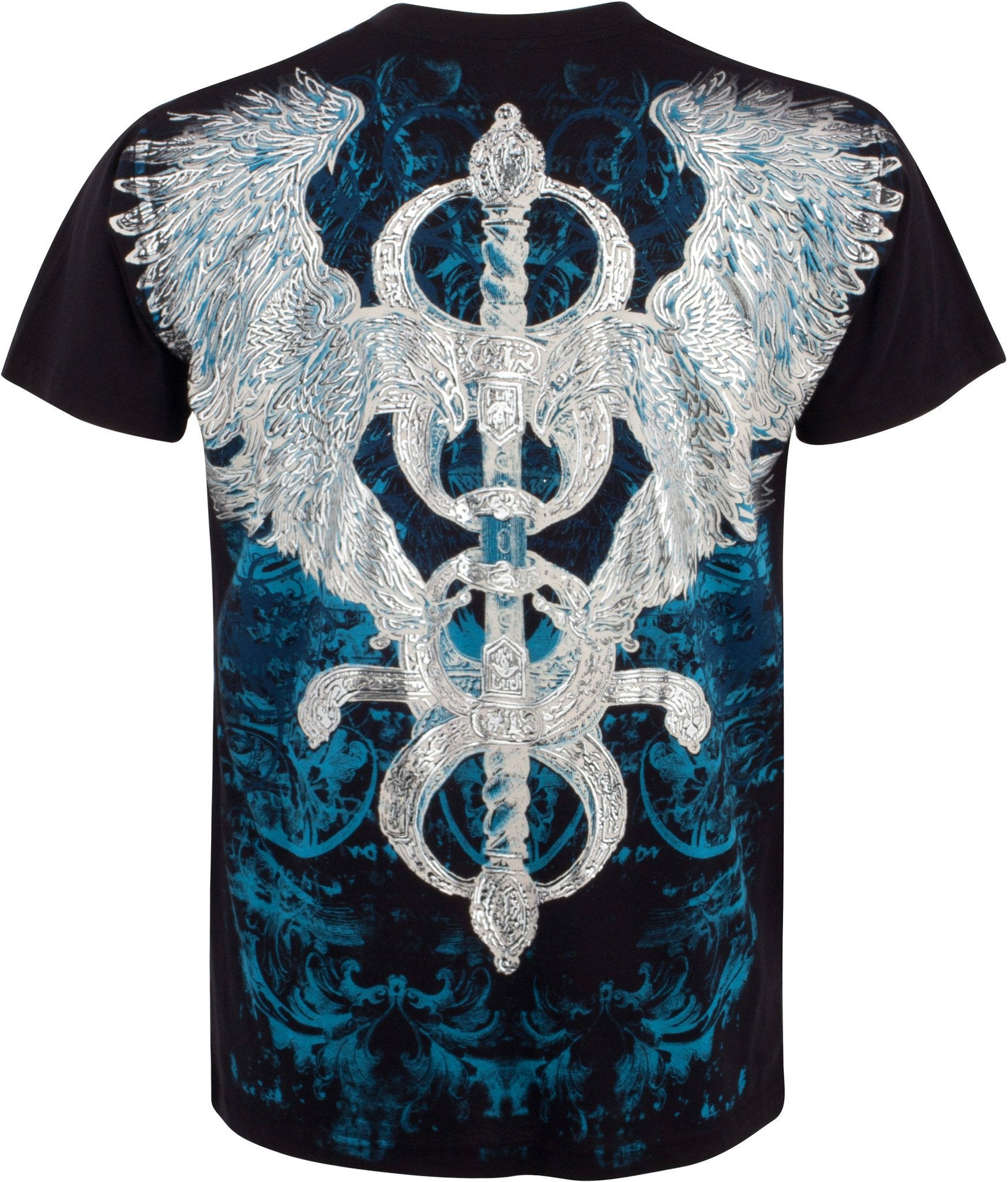 Sakkas Eagle and Sword Metallic Silver Embossed Cotton Mens Fashion T-Shirt - Concordia Style Boutique