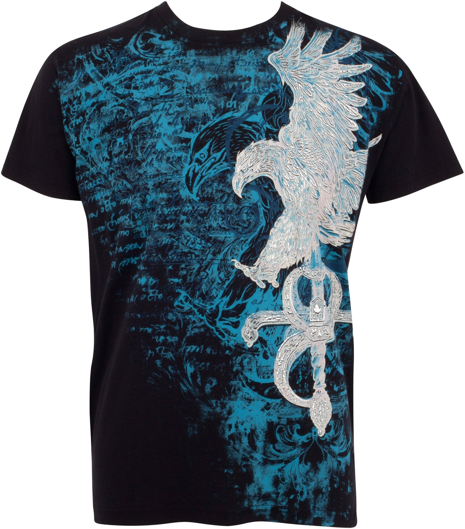 Sakkas Eagle and Sword Metallic Silver Embossed Cotton Mens Fashion T-Shirt - Concordia Style Boutique