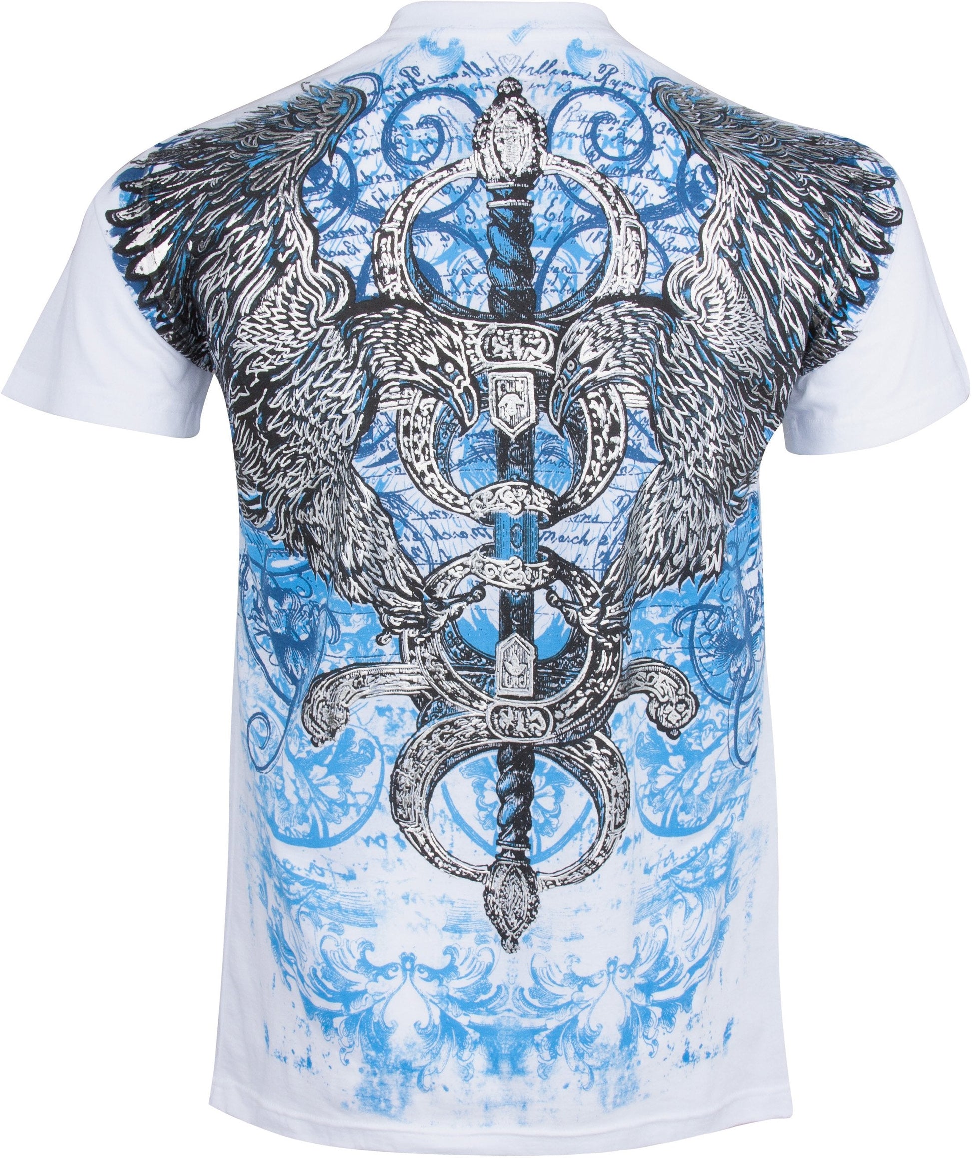 Sakkas Eagle and Sword Metallic Silver Embossed Cotton Mens Fashion T-Shirt - Concordia Style Boutique