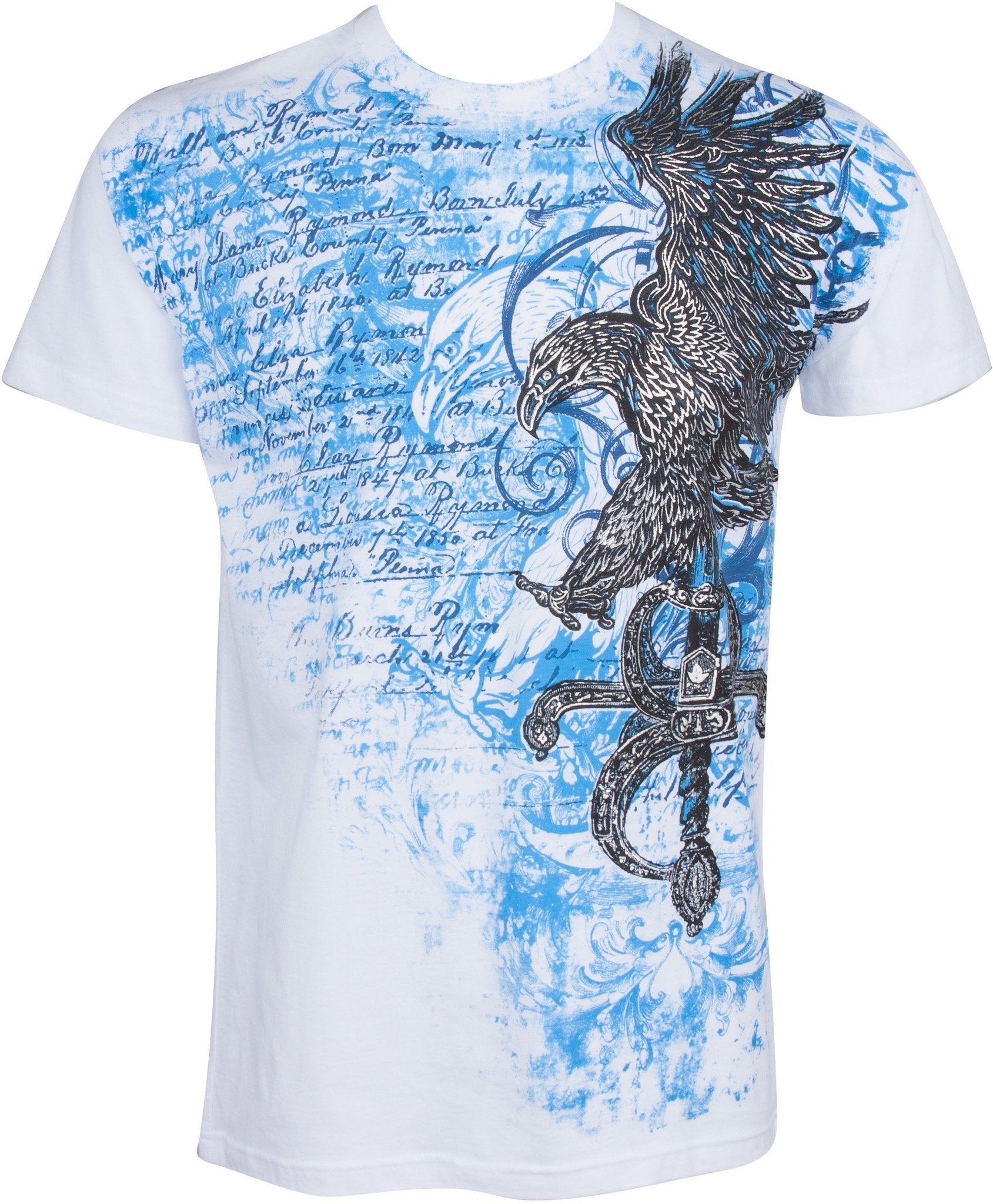 Sakkas Eagle and Sword Metallic Silver Embossed Cotton Mens Fashion T-Shirt - Concordia Style Boutique