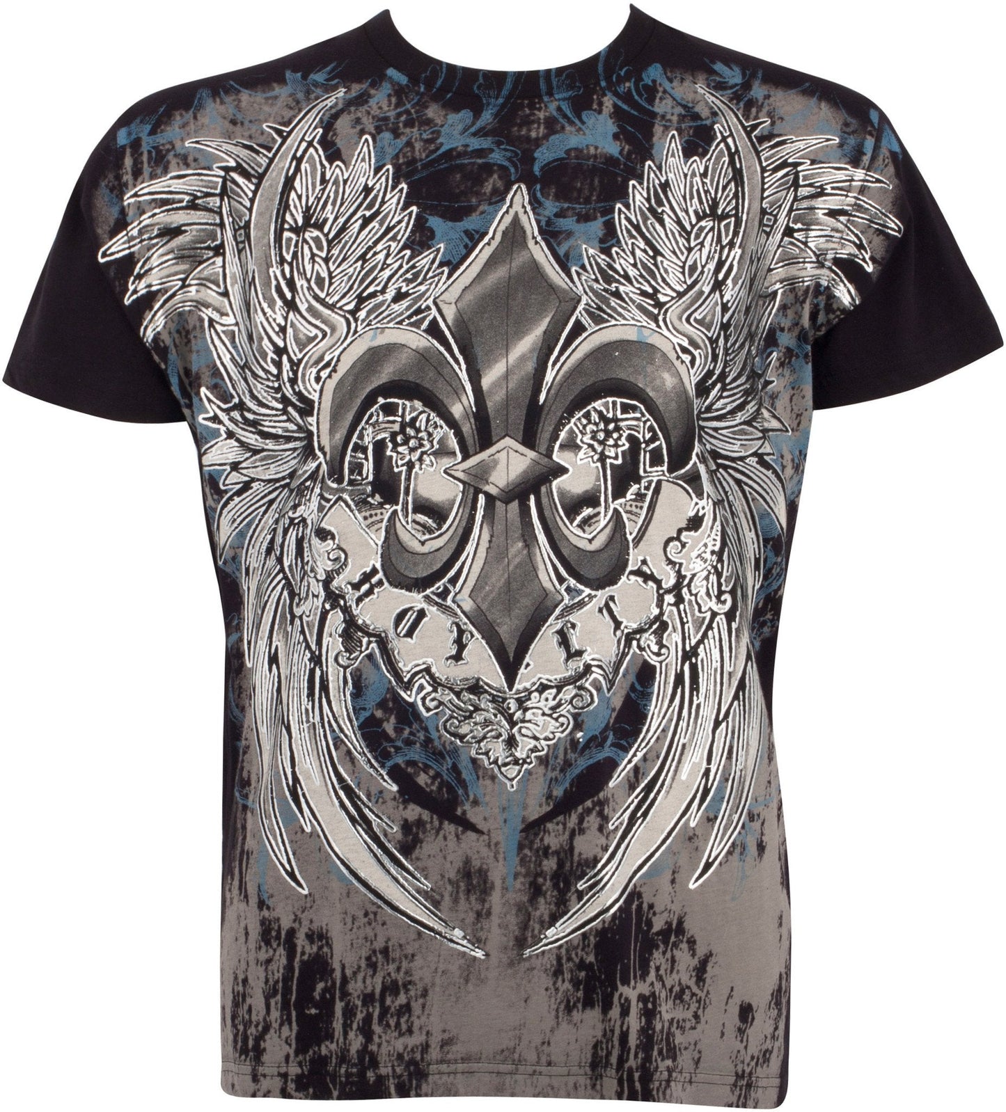 Sakkas Royalty Fleur de Lis Metallic Silver Embossed Cotton Mens Fashion T-Shirt - Concordia Style Boutique