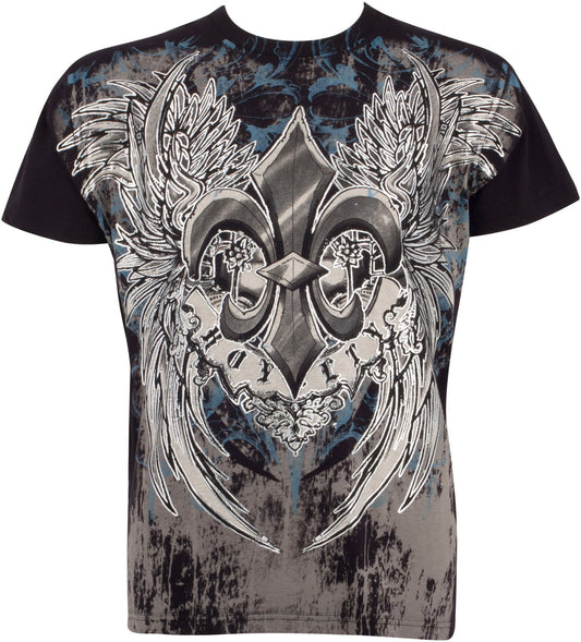 Sakkas Royalty Fleur de Lis Metallic Silver Embossed Cotton Mens Fashion T-Shirt - Concordia Style Boutique