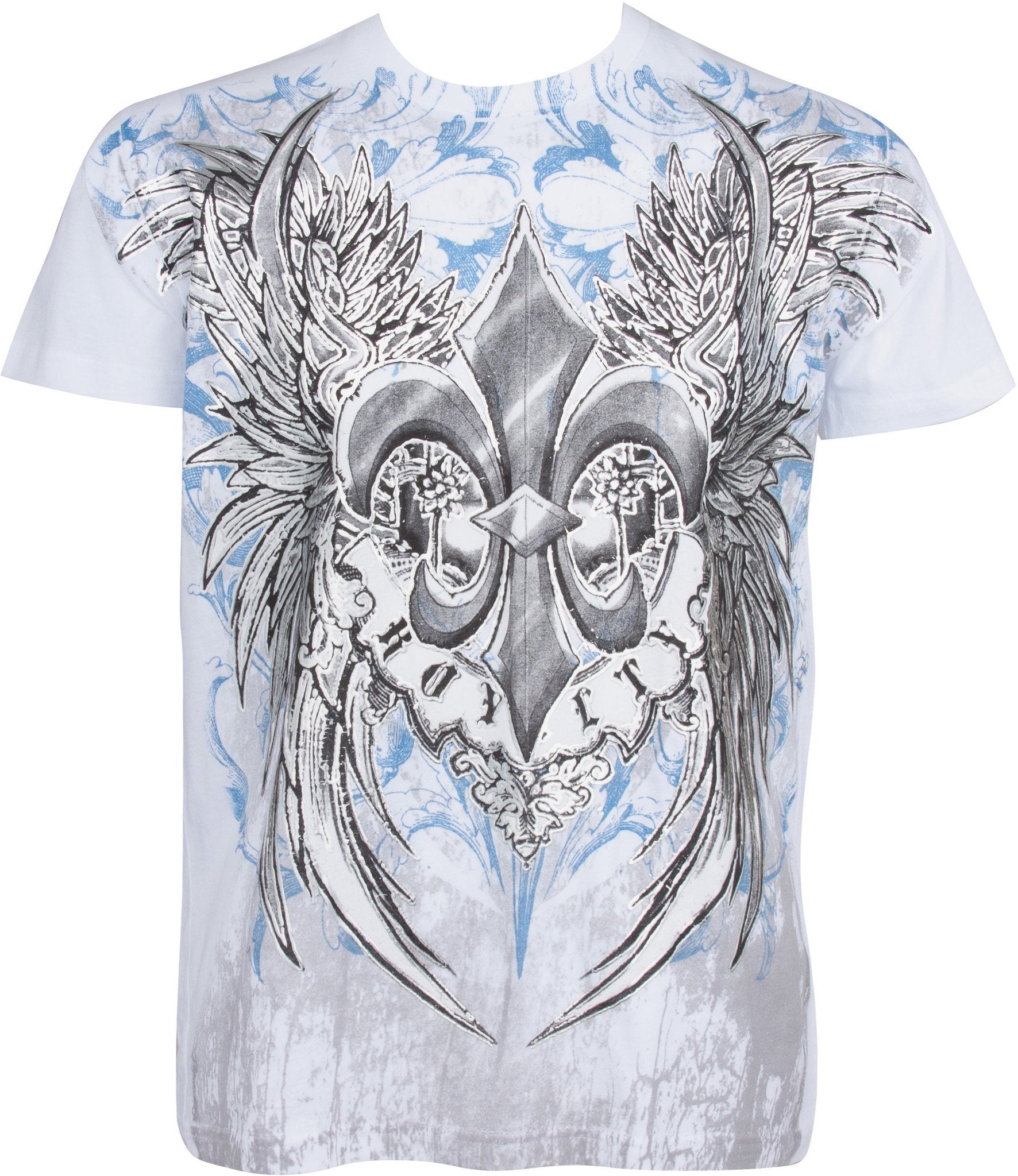 Sakkas Royalty Fleur de Lis Metallic Silver Embossed Cotton Mens Fashion T-Shirt - Concordia Style Boutique
