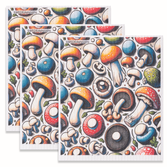 Eco-Friendly Swedish Dishcloths - Mushroom Collage Set of 3 (Paper Towel Replacements) - Concordia Style Boutique
