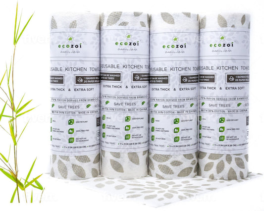 Bamboo Kitchen Paper Towels, Reusable Tree-Free Rolls with Design, 4 Pack - Concordia Style Boutique