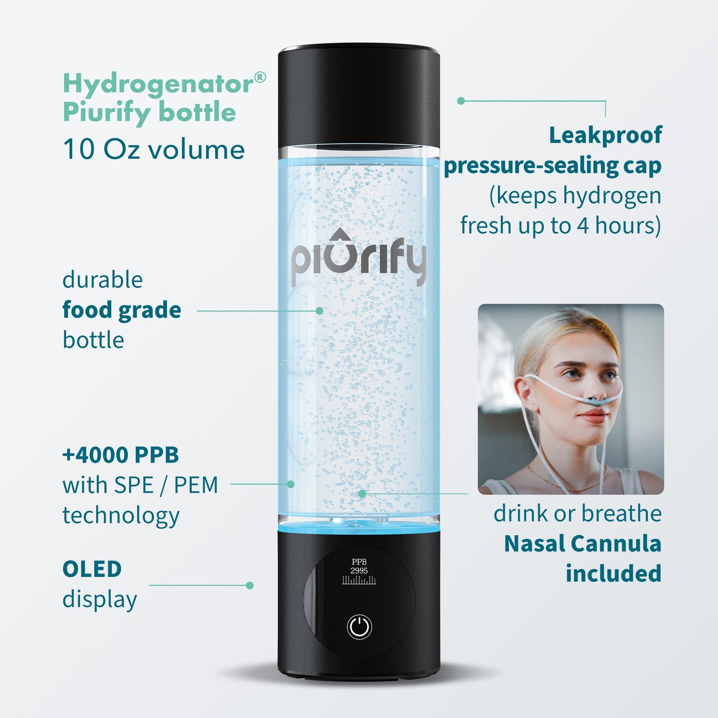 PIURIFY Hydrogenator® Bottle - Black - Concordia Style Boutique