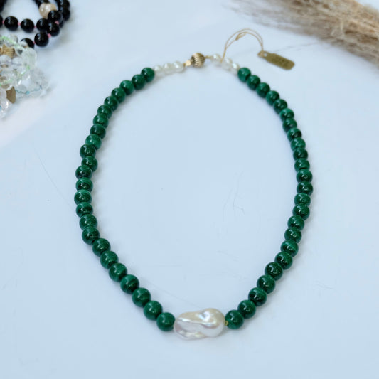Malachite Pearl Necklace