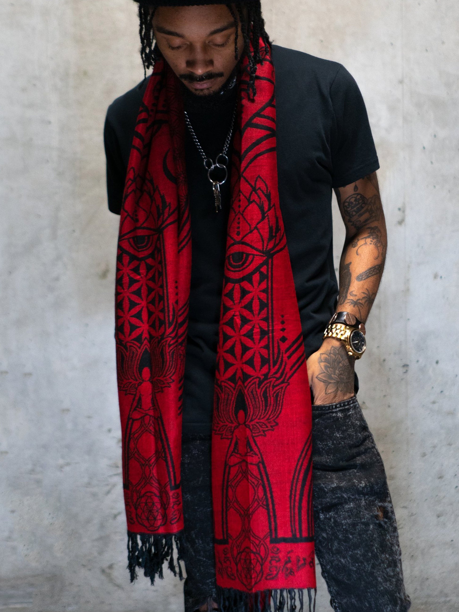 MANTRA • CRIMSON • Reversible Festival Shawl/Scarf - Concordia Style Boutique