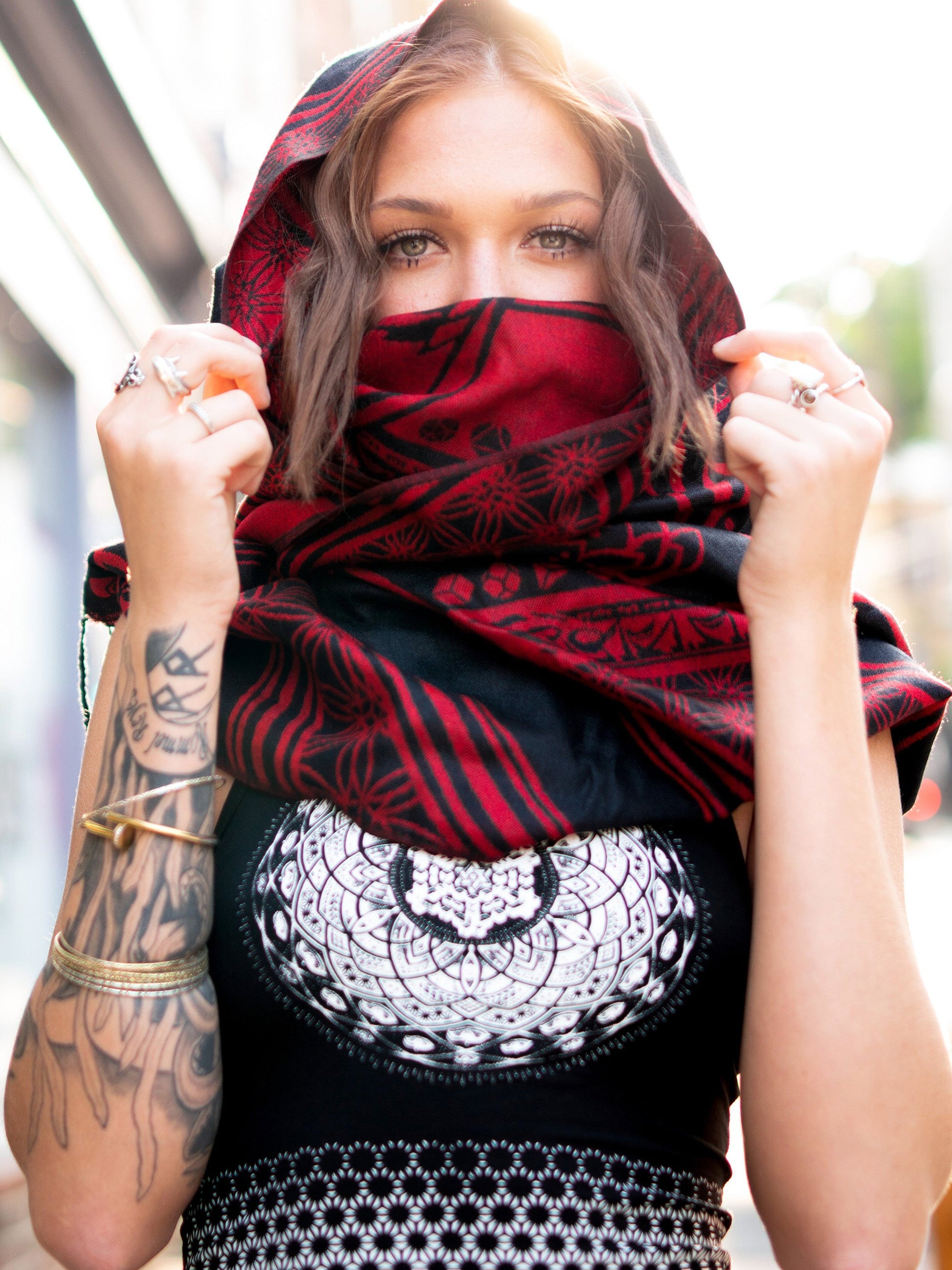 MANTRA • CRIMSON • Reversible Festival Shawl/Scarf - Concordia Style Boutique
