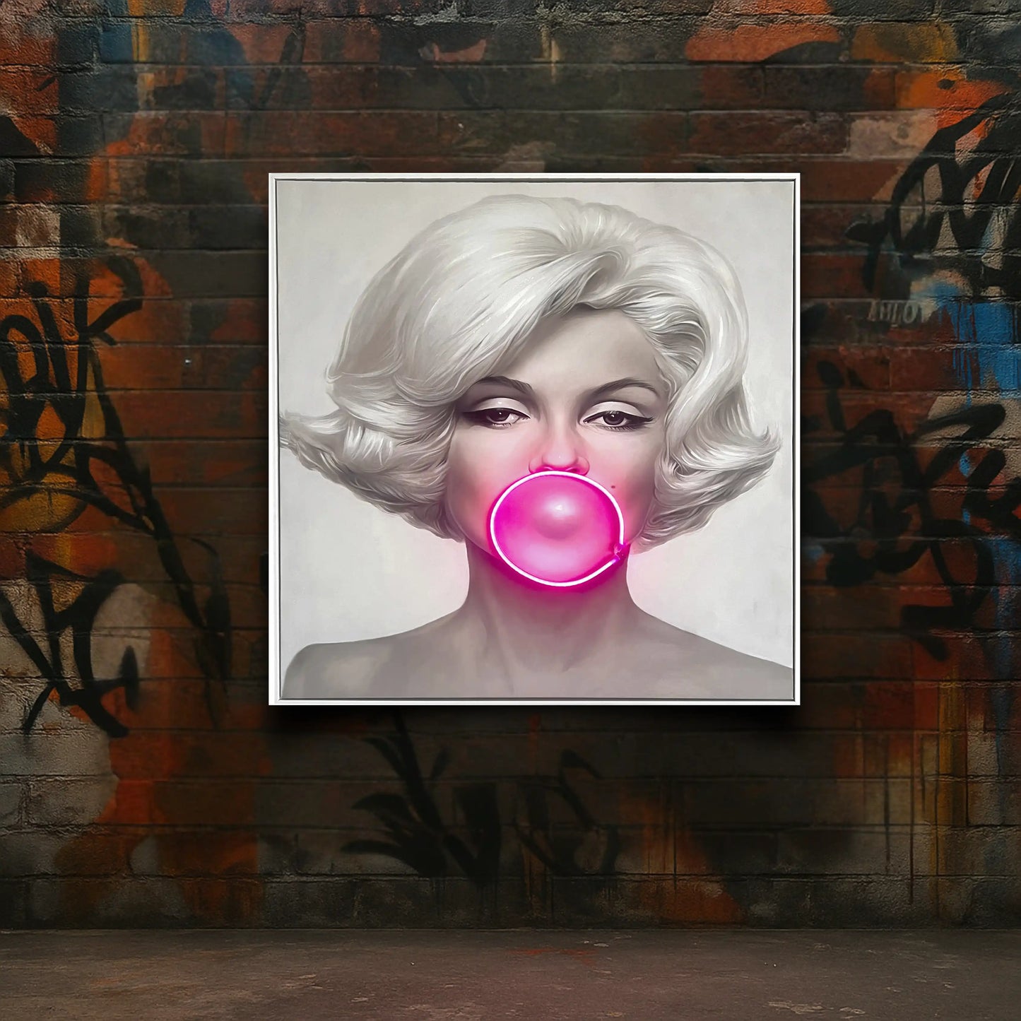 Marilyn Monroe Bubble Gum LED Wall Art – Pink LED Canvas with Bubble Accent