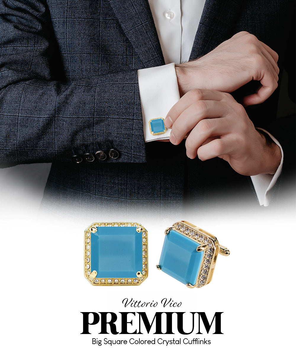 Vittorio Vico Large Big Square Crystal Colorstone Cufflinks: CL 70XX Series - Concordia Style Boutique