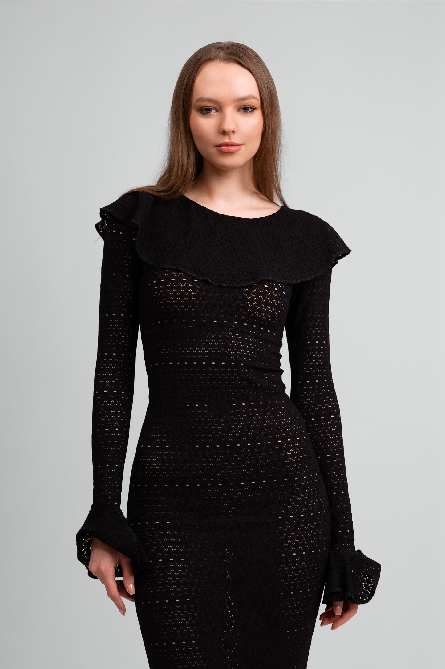 Madonna Lace Knit Ruffled Dress