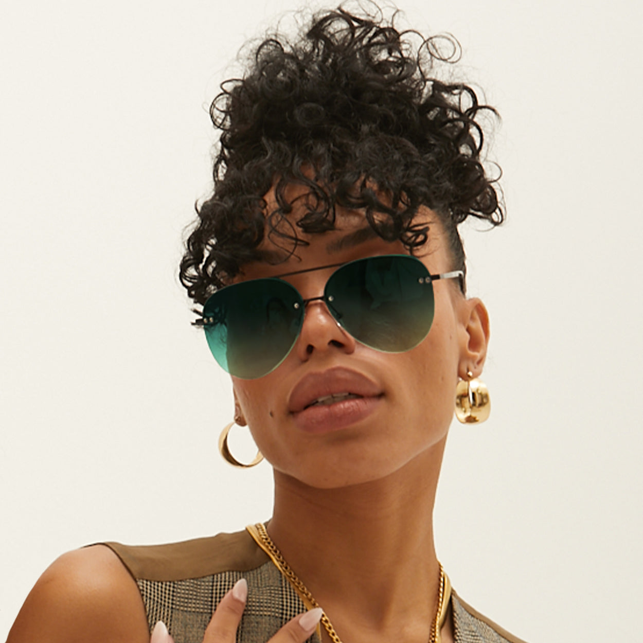 Smaller Megan 2 - Dark Green Metal Aviator Sunglasses - Concordia Style Boutique