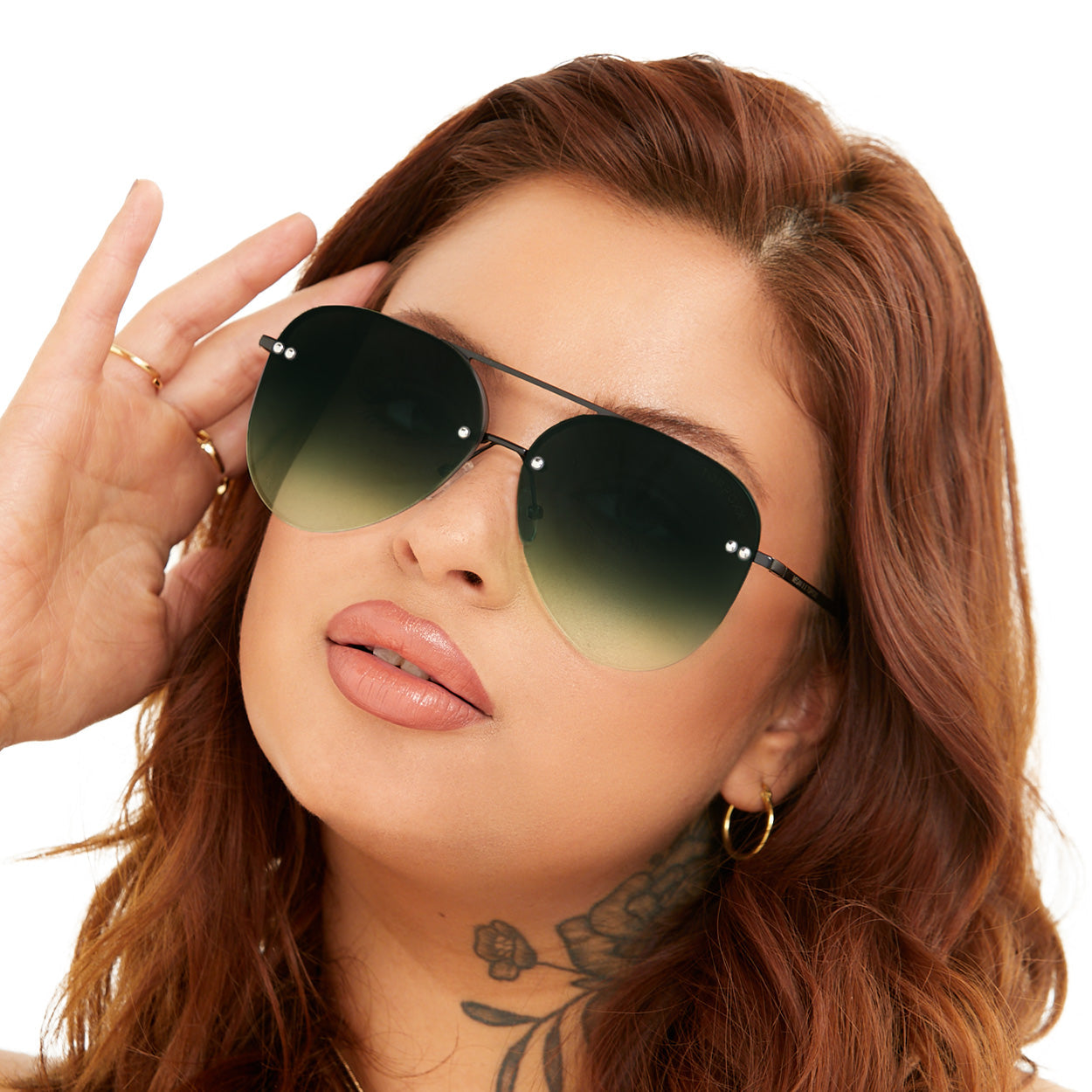 Smaller Megan 2 - Dark Green Metal Aviator Sunglasses - Concordia Style Boutique