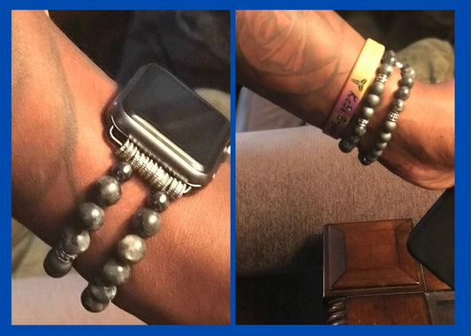 Mens Black Labradorite-Matte Hemitite Band for Apple Watch