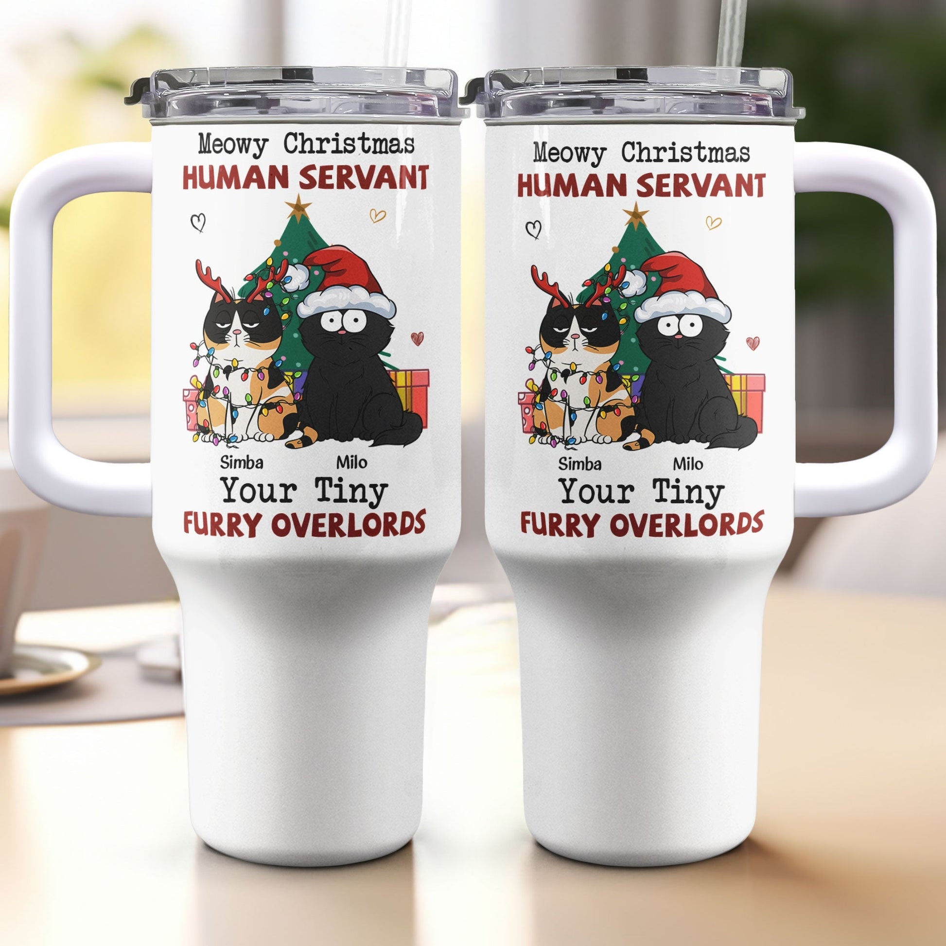 Personalized 40 oz Tumbler With Straw- " Meowy Christmas, Human Servant" -  Personalized Gift - Premium Tumbler from Concordia Style Boutique - Just $32.22! Shop now at Concordia Style Boutique