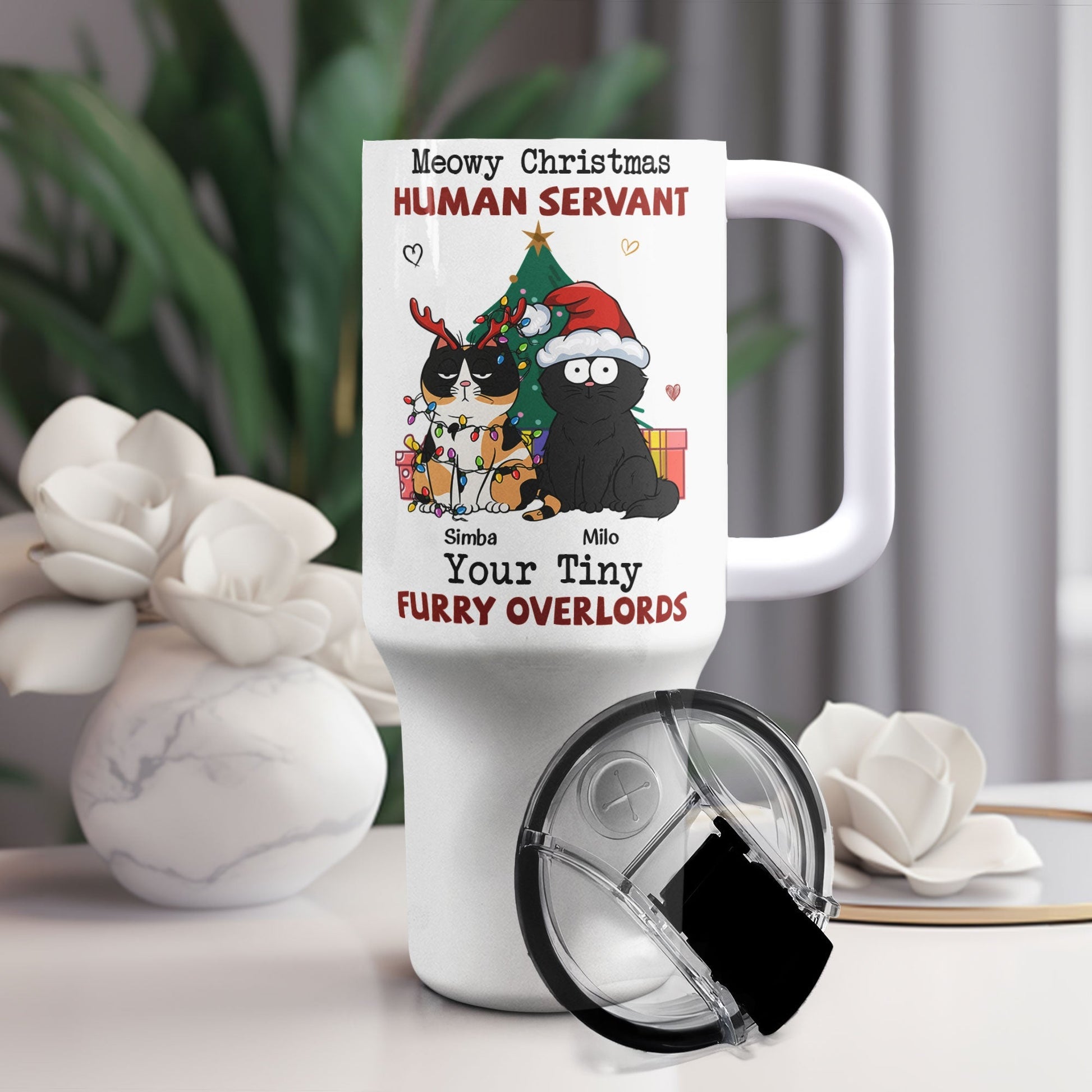 Personalized 40 oz Tumbler With Straw- " Meowy Christmas, Human Servant" -  Personalized Gift - Premium Tumbler from Concordia Style Boutique - Just $32.22! Shop now at Concordia Style Boutique