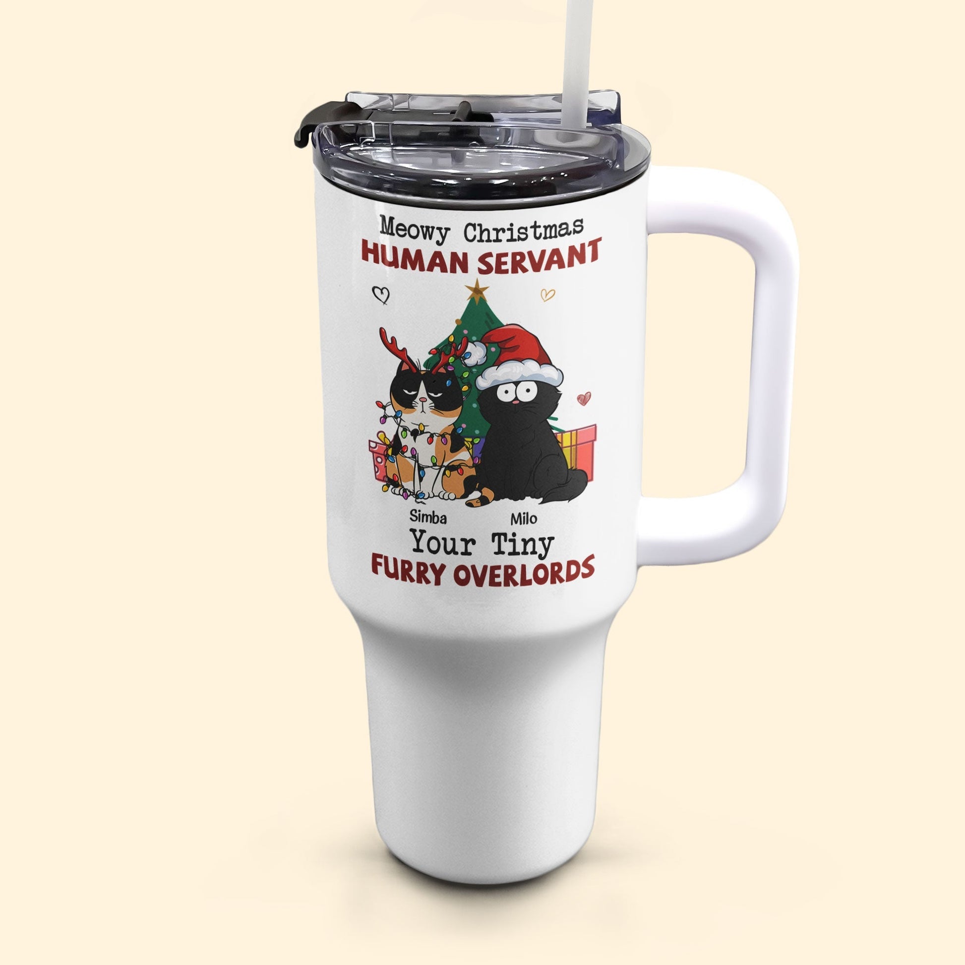 Personalized 40 oz Tumbler With Straw- " Meowy Christmas, Human Servant" -  Personalized Gift - Premium Tumbler from Concordia Style Boutique - Just $32.22! Shop now at Concordia Style Boutique
