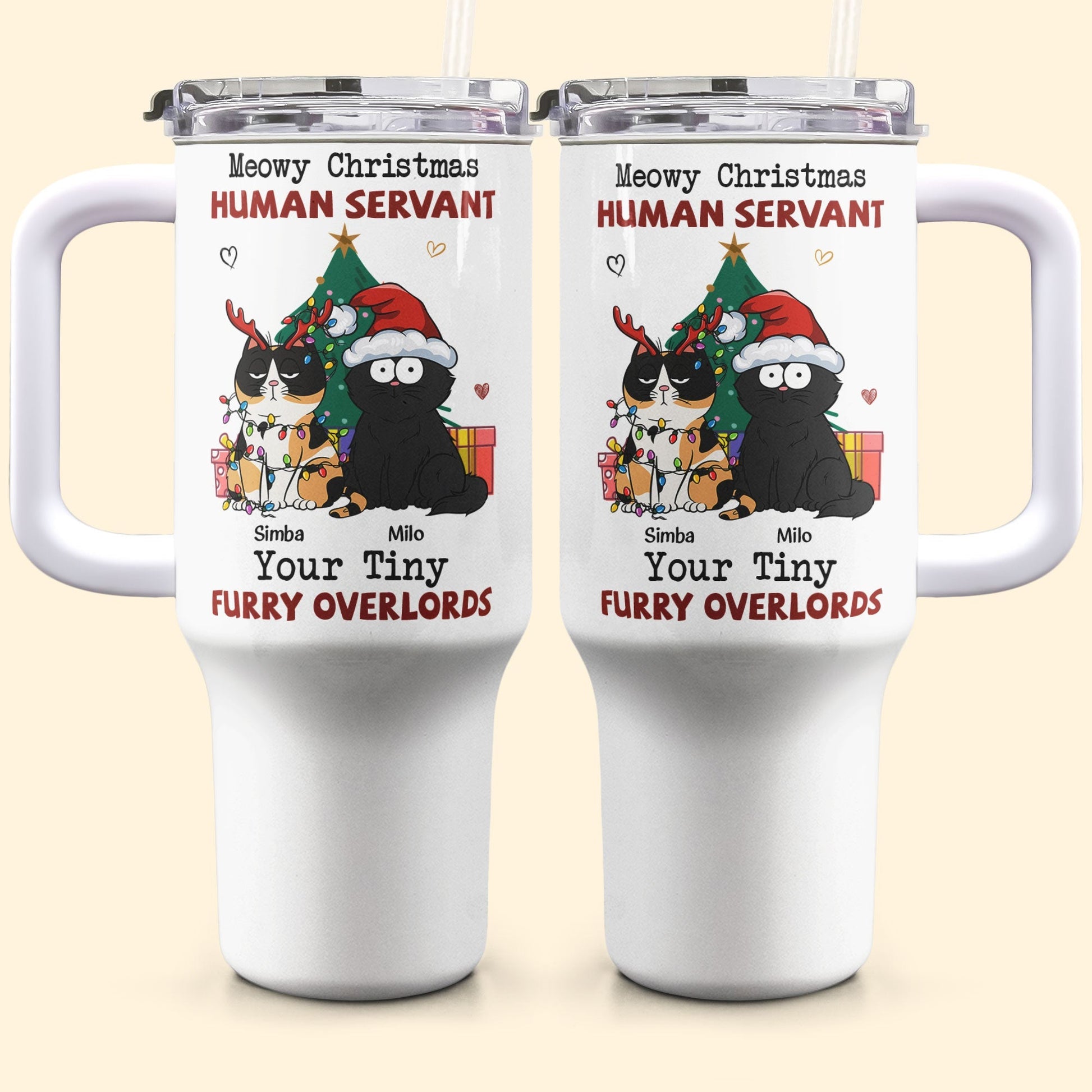 Personalized 40 oz Tumbler With Straw- " Meowy Christmas, Human Servant" -  Personalized Gift - Premium Tumbler from Concordia Style Boutique - Just $32.22! Shop now at Concordia Style Boutique