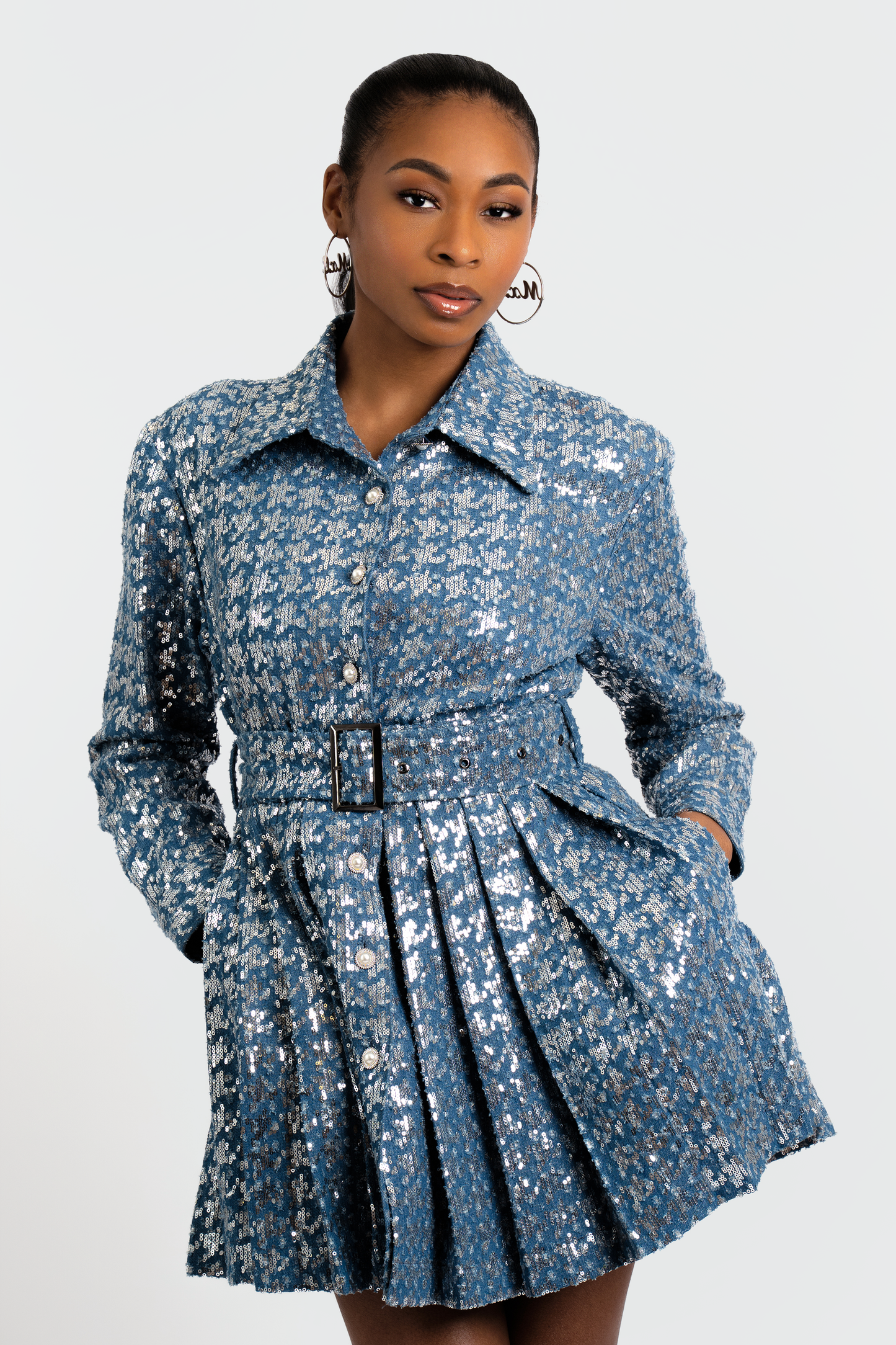 Michelle Sequin Denim Dress