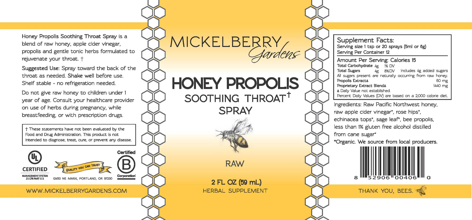 Honey Propolis Throat Spray - Premium Honey Tonic from Mickelberry Gardens - Just $11.19! Shop now at Concordia Style Boutique