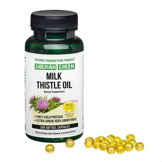 Siberian Green Milk Thistle Oil Capsules 200 Softgels Wild Harvested Siberia Altai Cold Pressed Unrefined - Concordia Style Boutique