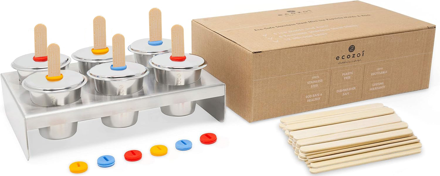 Stainless Steel Popsicle Molds, 6 Mini Rounds with Reusable Bamboo Sticks - Concordia Style Boutique