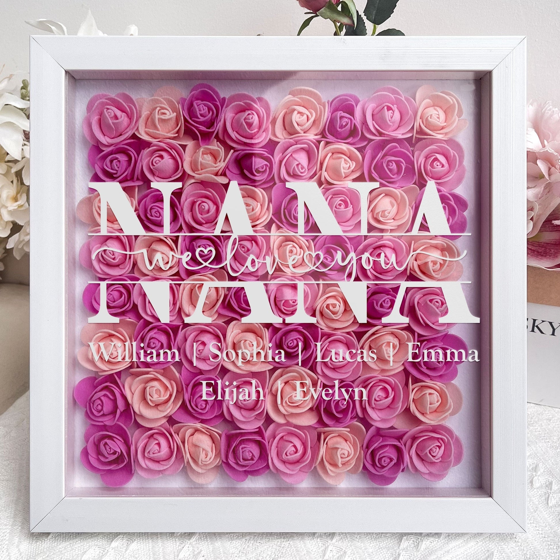 Personalized Flower Shadow Box - "Mom Gift We Love You " - Personalized Gift - Premium Flower Shadow Box from Concordia Style Boutique - Just $37.38! Shop now at Concordia Style Boutique