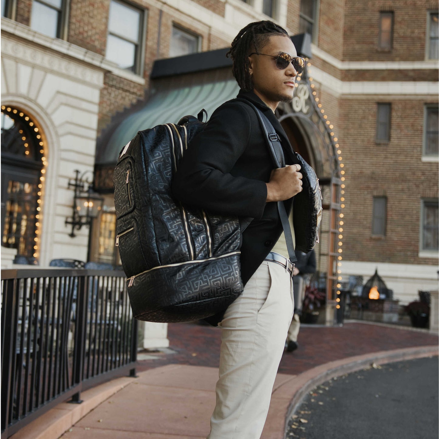 Black Monogram Leather Patented Carry-On Backpack