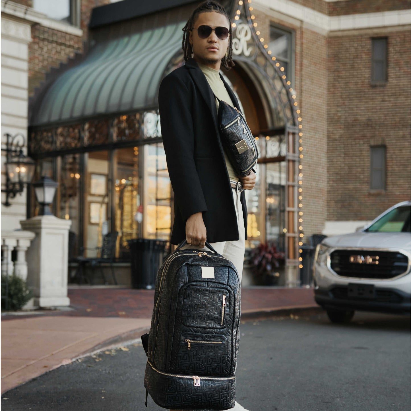 Black Monogram Leather Patented Carry-On Backpack