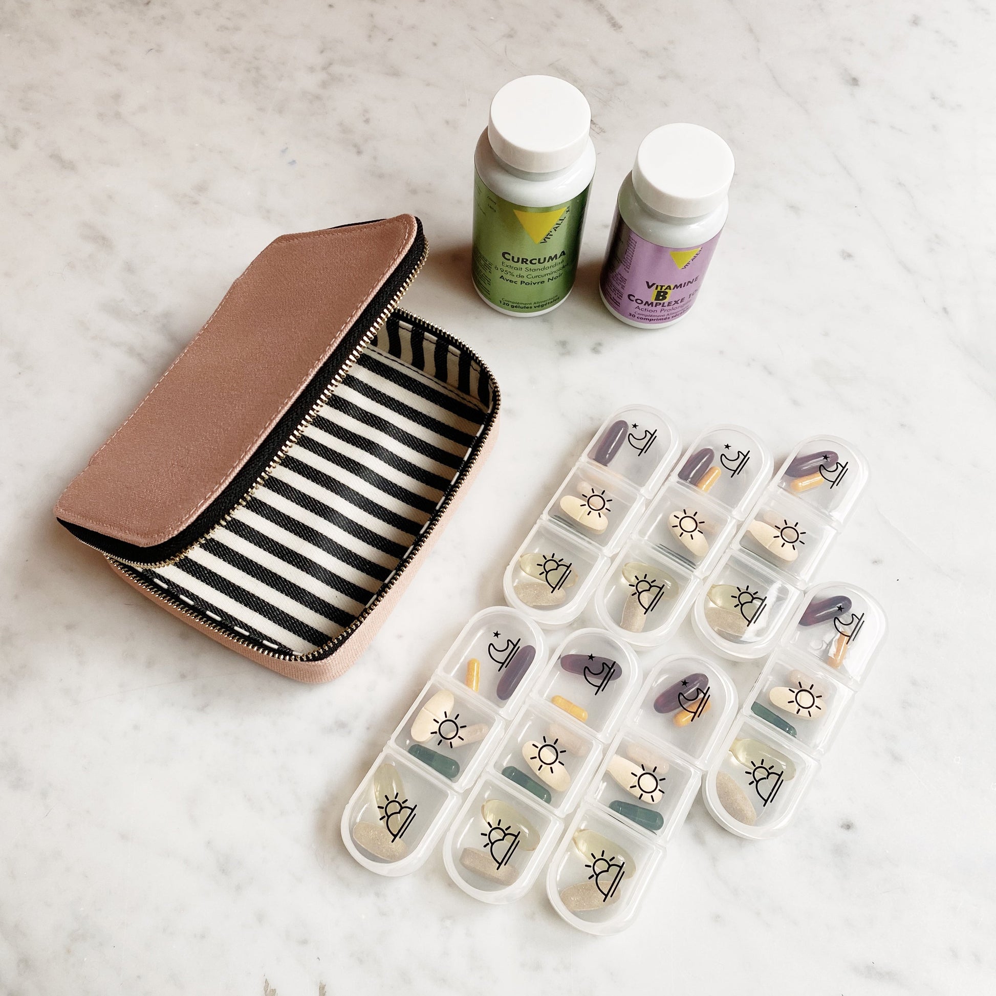 Large Pill Travel Case with Individual Daily Pill Organizer, Pink/Blush - Concordia Style Boutique