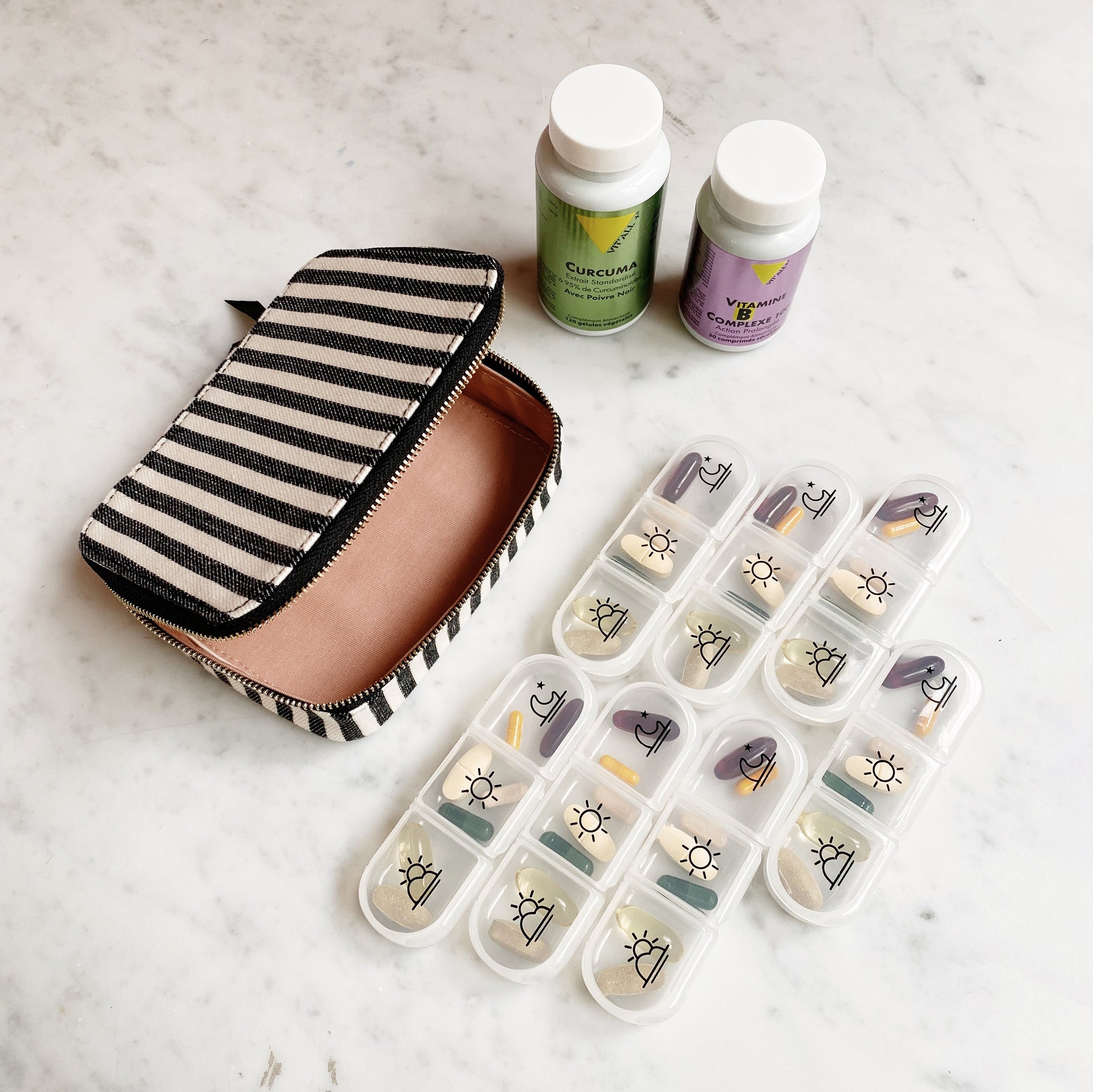 Large Pill Travel Case with Individual Daily Pill Organizer, Striped - Concordia Style Boutique