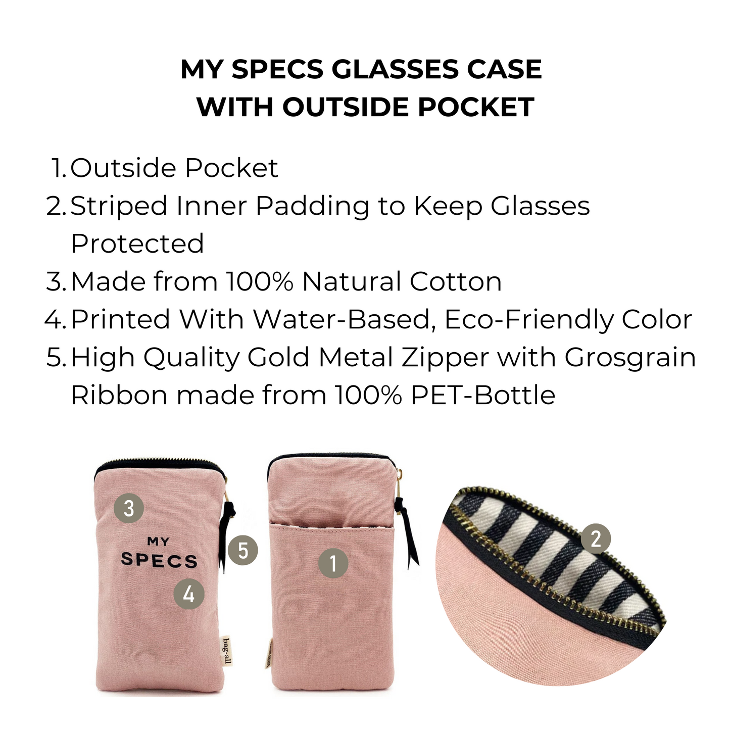 My Specs Glasses Case with Outside Pocket, Pink/Blush - Concordia Style Boutique