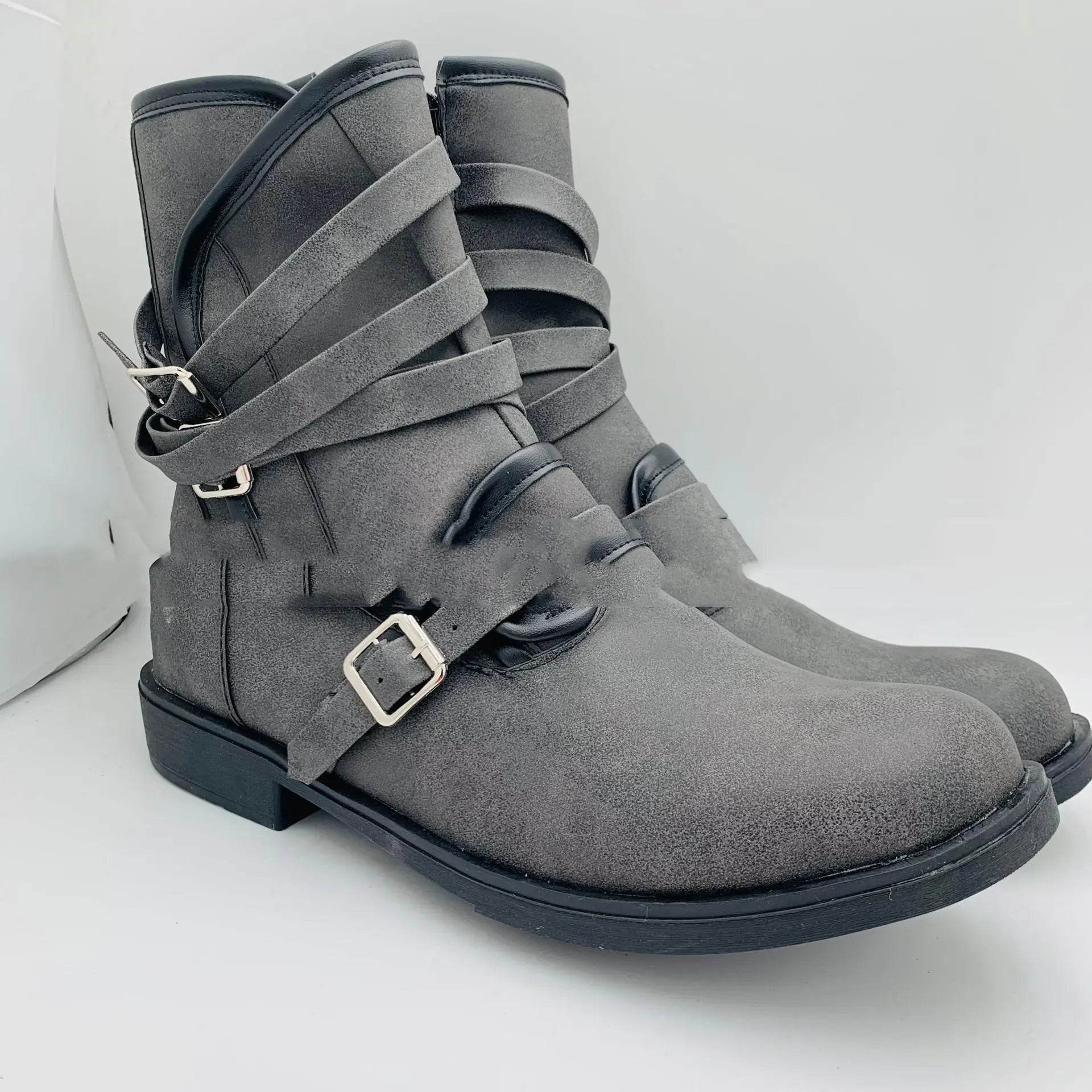 Men's Casual Short Boots with Chunky Heel & Zipper - Concordia Style Boutique