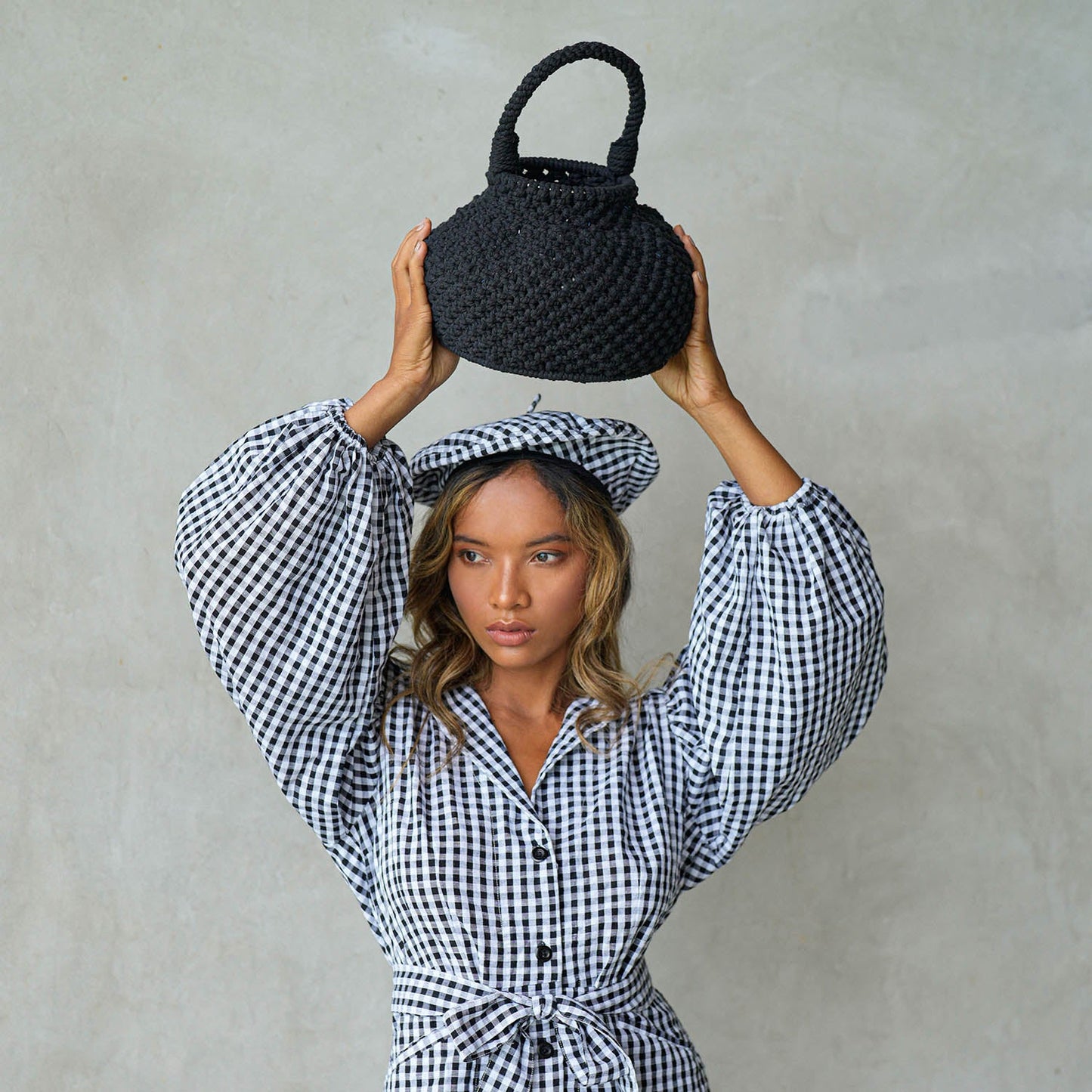 NAGA Macrame Bucket Bag In Black