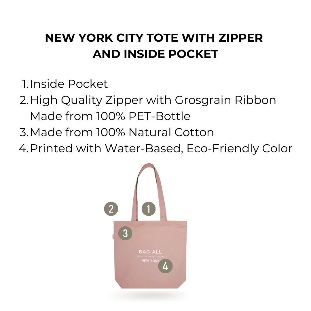 New York City Tote with Zipper and Inside Pocket, Pink/Blush - Concordia Style Boutique