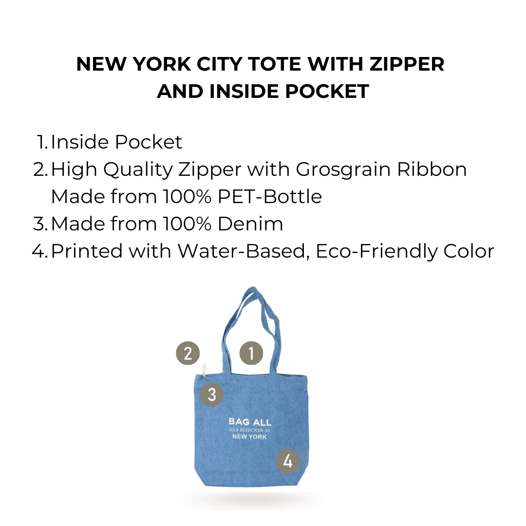 New York City Tote with Zipper and Inside Pocket, Denim - Concordia Style Boutique