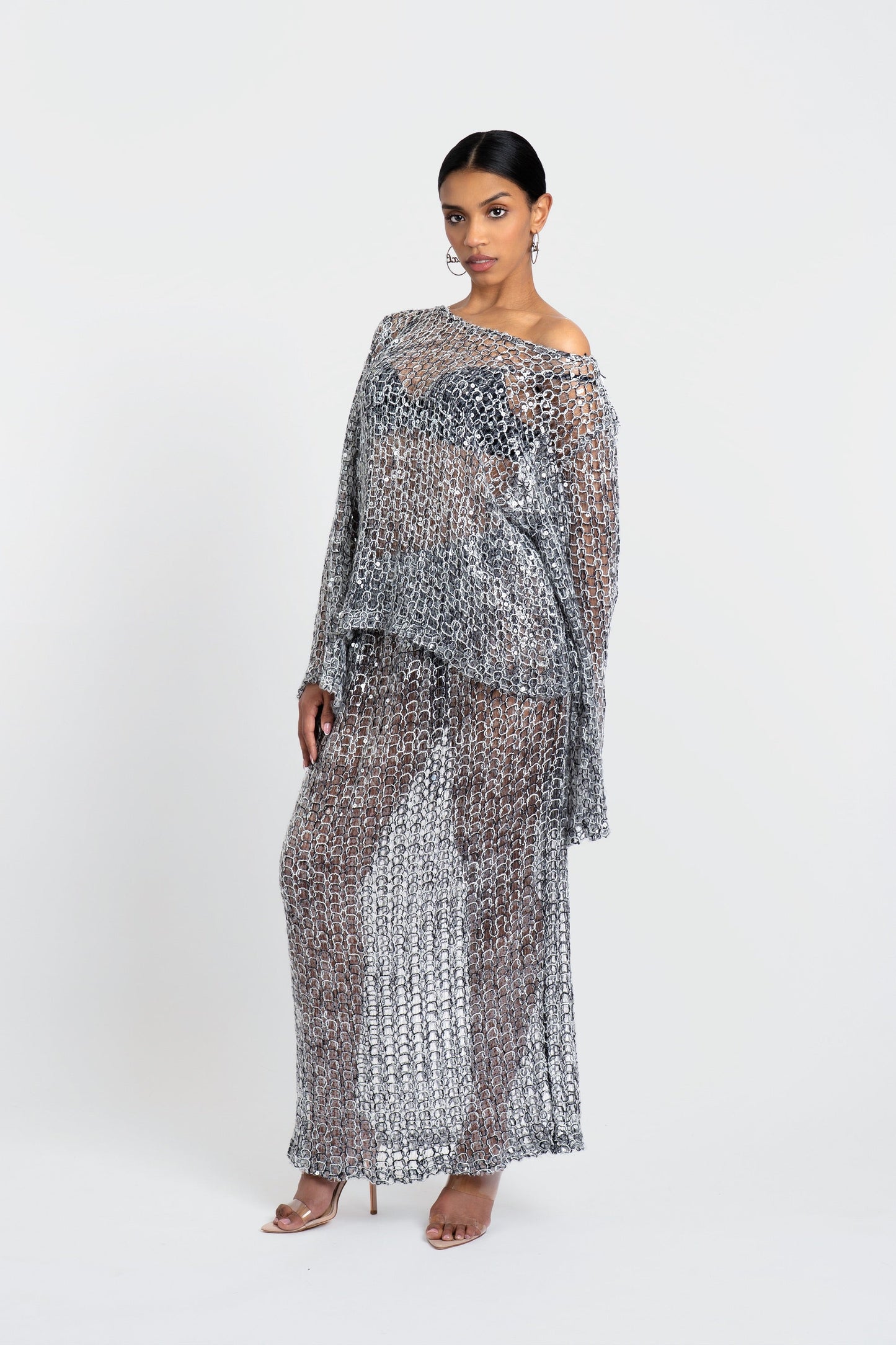 Naomi Sequin Long Two-Piece Skirt Set