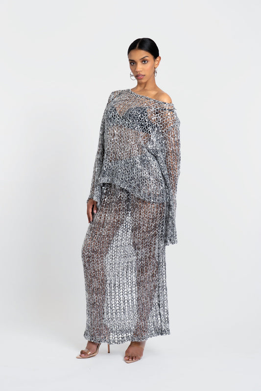 Naomi Sequin Long Two-Piece Skirt Set