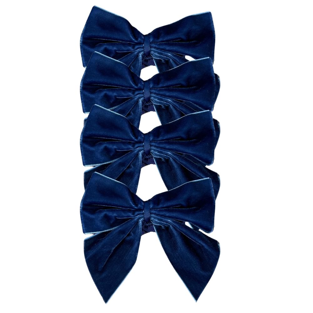 Blue: Velvet Bow Napkin Ties (Set of 4) - Concordia Style Boutique