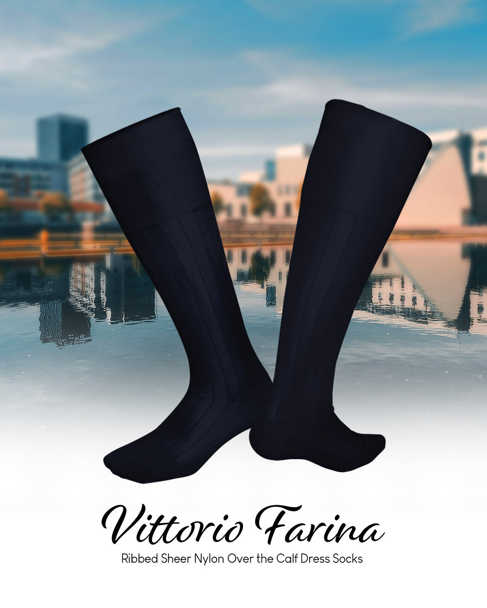 Vittorio Farina Men's Ribbed Shear Nylon Over The Calf Dress Socks
