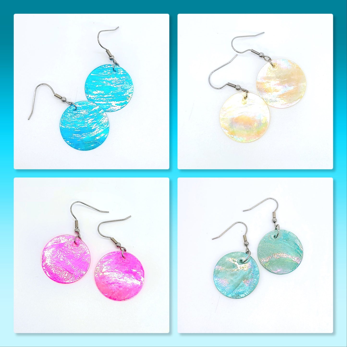 Round / Circle Iridescent Capiz Seashell Earrings